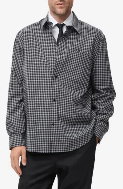 Mango Relaxed Fit Check Snap-up Shirt In Black