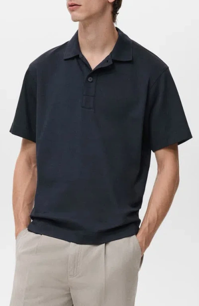 Mango Relaxed Fit Cotton Blend Polo In Blue