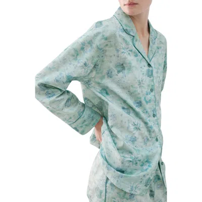 Mango Relaxed Fit Cotton Pajama Top In Green