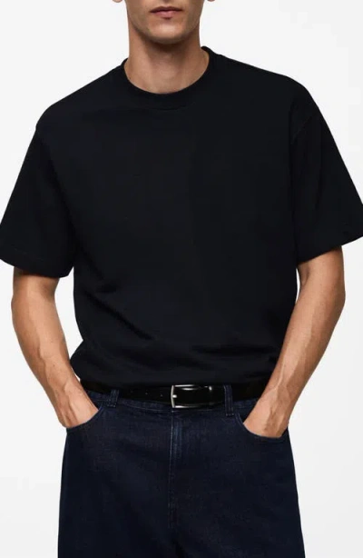 Mango Relaxed Fit Cotton T-shirt In Navy