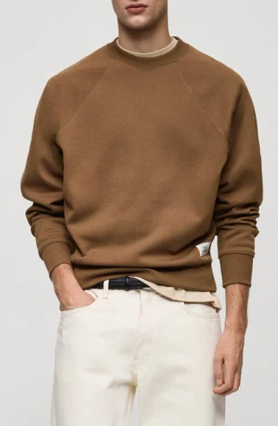 Mango Relaxed Fit Crewneck Sweatshirt In Medium Brown