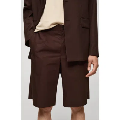 Mango Relaxed Fit Pleated Bermuda Shorts In Brown
