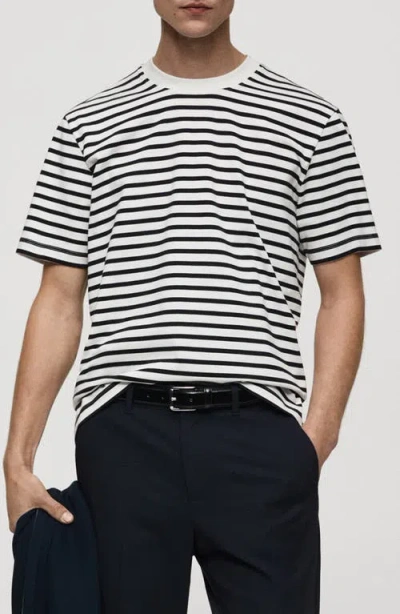 Mango Relaxed Fit Stripe Cotton T-shirt In White