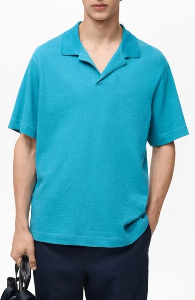 Mango Relaxed Fit Textured Cotton Polo In Blue