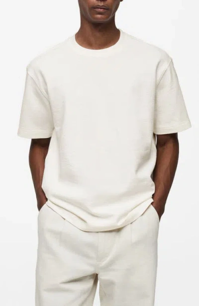 Mango Relaxed Fit Textured Cotton T-shirt In Ecru
