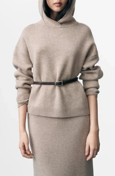 Mango Relaxed Hooded Sweater In Sand