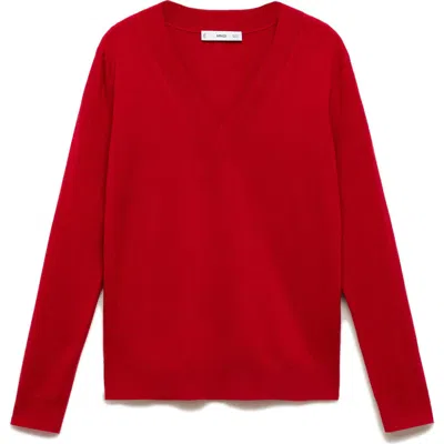 Mango Relaxed V-neck Sweater In Red