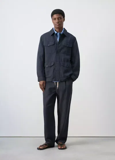 Mango Relaxed-fit Lyocell-linen Pants In Navy