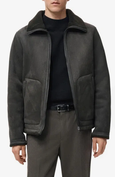 Mango Reversible Faux Leather & Shearling Jacket In Black