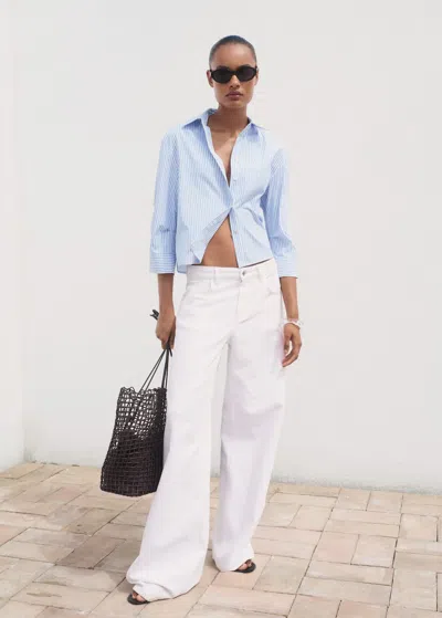Mango Rhinestone Cropped Shirt Blue