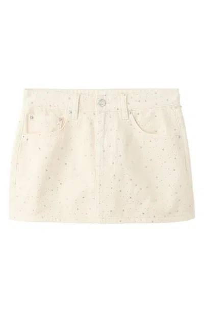 Mango Rhinestone Denim Miniskirt In Off White
