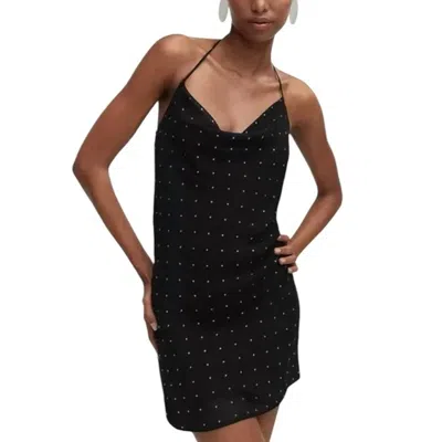 Mango Rhinestone Detail Draped Neckline Dress In Black