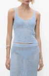 Mango Rhinestone Detail Open Stitch Knit Tank In Blue