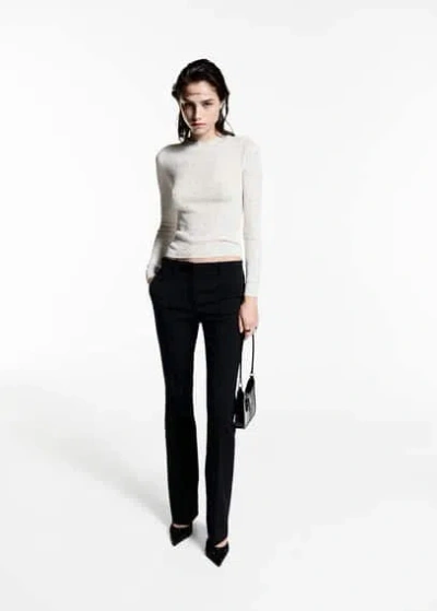 Mango Rhinestone Detail Ribbed Sweater Ecru In Écru