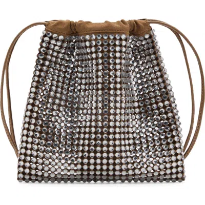 Mango Rhinestone Drawstring Bag In Brown
