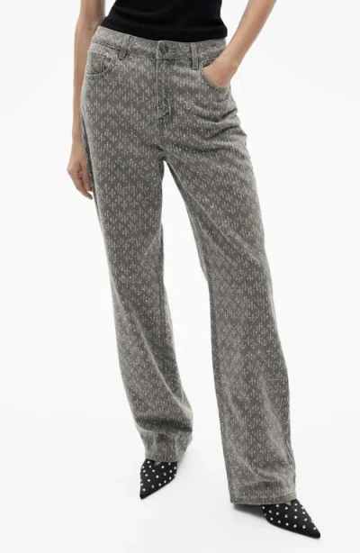 Mango Rhinestone Embellished Straight Leg Jeans In Denim Grey
