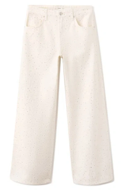Mango Rhinestone Embellished Wide Leg Jeans In Neutral