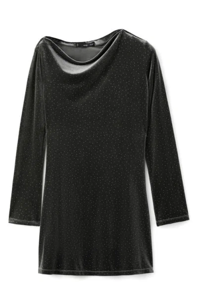 Mango Asymmetrical Velvet Dress With Shiny Details Charcoal In Gray