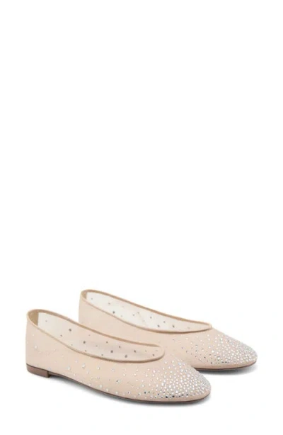 Mango Rhinestone Mesh Ballet Flat In Neutral