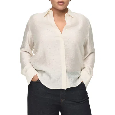 Mango Rhinestone Satin Button-up Shirt In Neutral