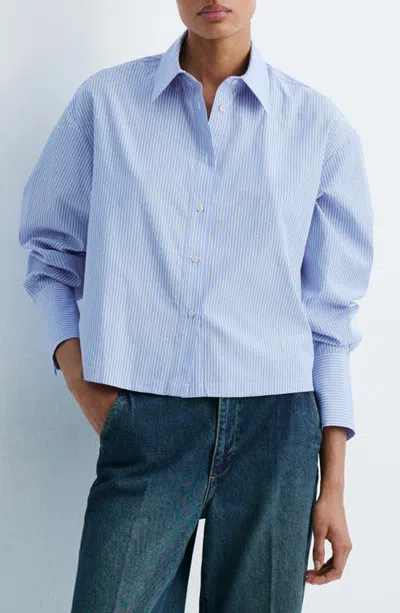 Mango Rhinestone Stripe Button-up Shirt In Blue