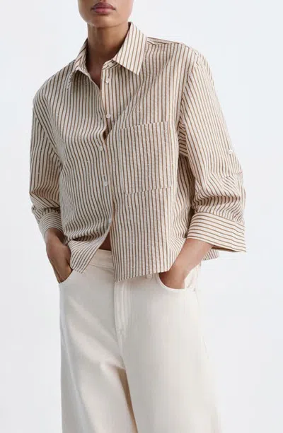Mango Rhinestone Striped Shirt In Neutral