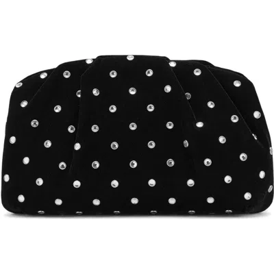 Mango Rhinestone Velvet Clutch In Blue
