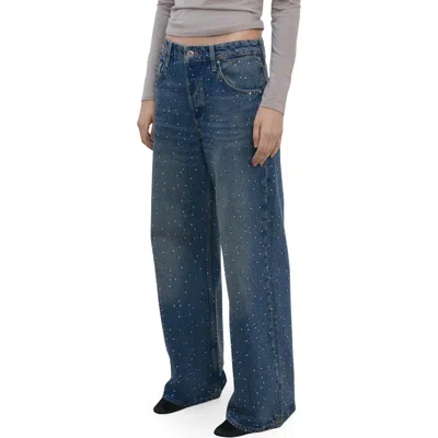 Mango Rhinestone Wide Leg Jeans In Blue