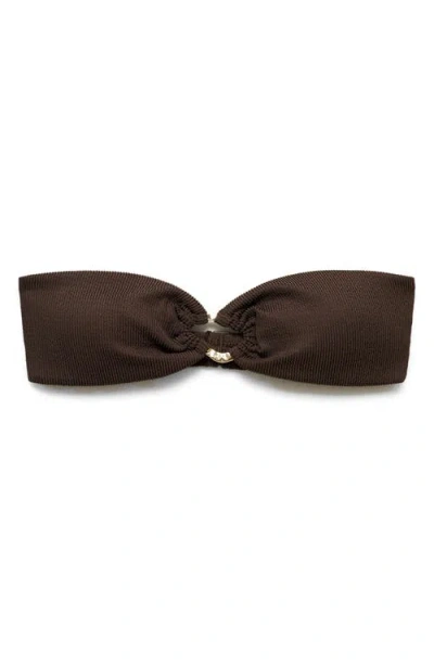 Mango Rib Bandeau Bikini Top In Brown