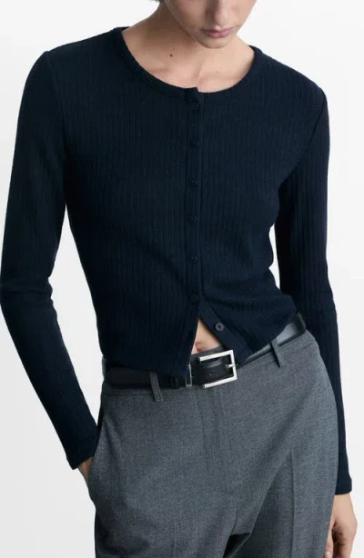 Mango Rib Button-up Cardigan In Dark Navy