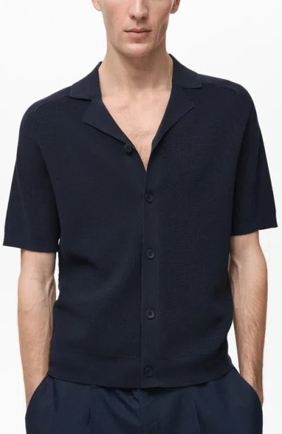 Mango Structured Knit Camp Shirt In Blue