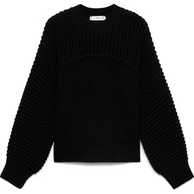 Mango Rib Crewneck Sweater In Black