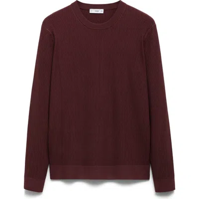 Mango Rib Crewneck Sweater In Burgundy