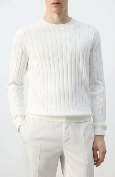 Mango Rib Crewneck Sweater In White