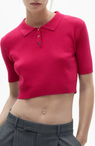 Mango Rib Crop Polo Sweater In Fuchsia