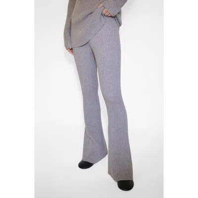 Mango Rib Flare Leg Pants In Light/pastel Grey