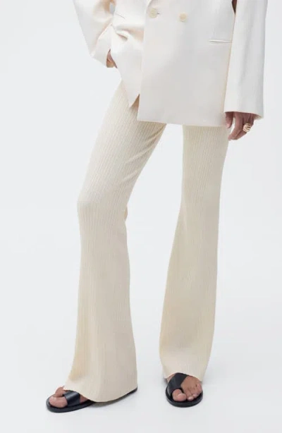 Mango Rib Flare Pants In Ecru