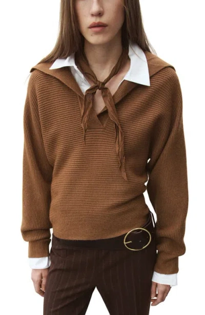Mango Rib Johnny Collar Sweater In Brown
