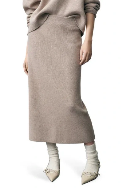 Mango Rib Knit Midi Skirt In Sand