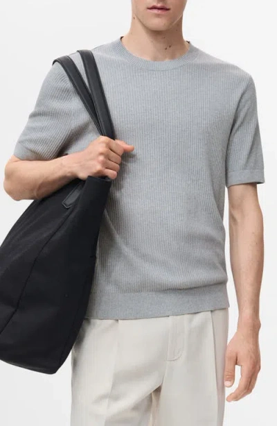 Mango Rib Knit T-shirt In Gray