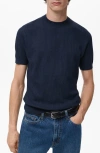 Mango Rib Knit T-shirt In Blue