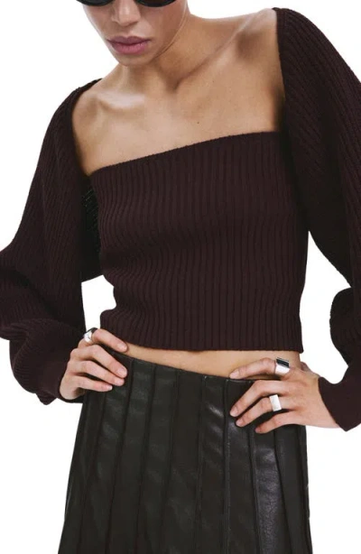 Mango Rib Knit Tube Top & Bolero Set In Gold