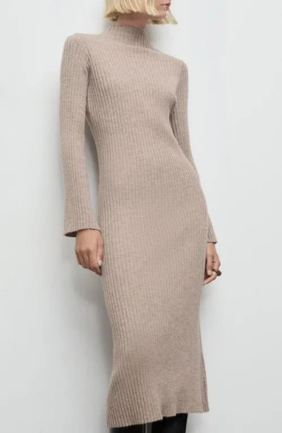 Mango Rib Long Sleeve Midi Sweater Dress In Brown