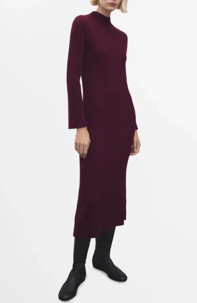 Mango Rib Long Sleeve Midi Sweater Dress In Purple