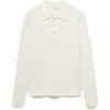 Mango Rib Long Sleeve Polo In Off White