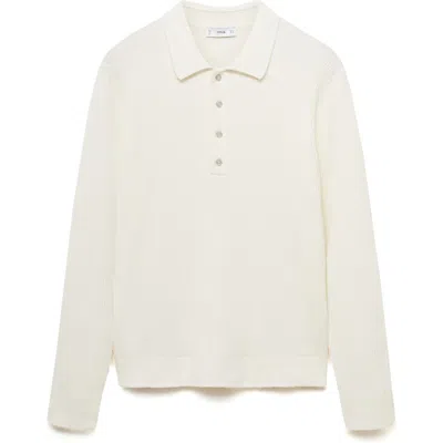 Mango Rib Long Sleeve Polo In Off White