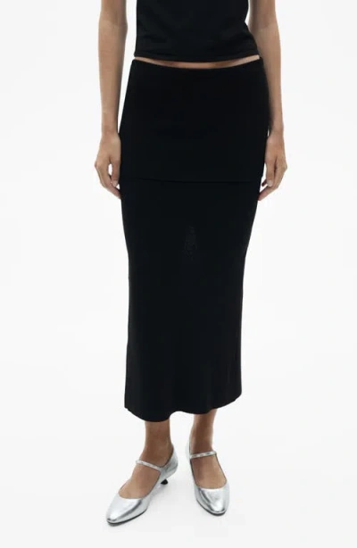 Mango Rib Midi Skirt In Black