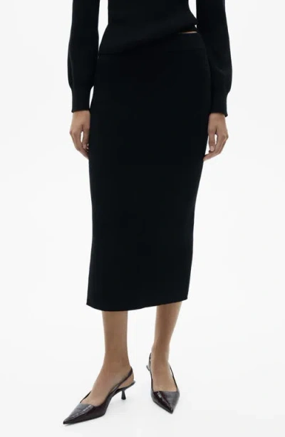Mango Rib Midi Skirt In Black