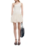 Mango Rib One-shoulder Bubble Minidress In Light Beige