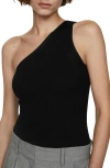 Mango Rib One-shoulder Top In Black